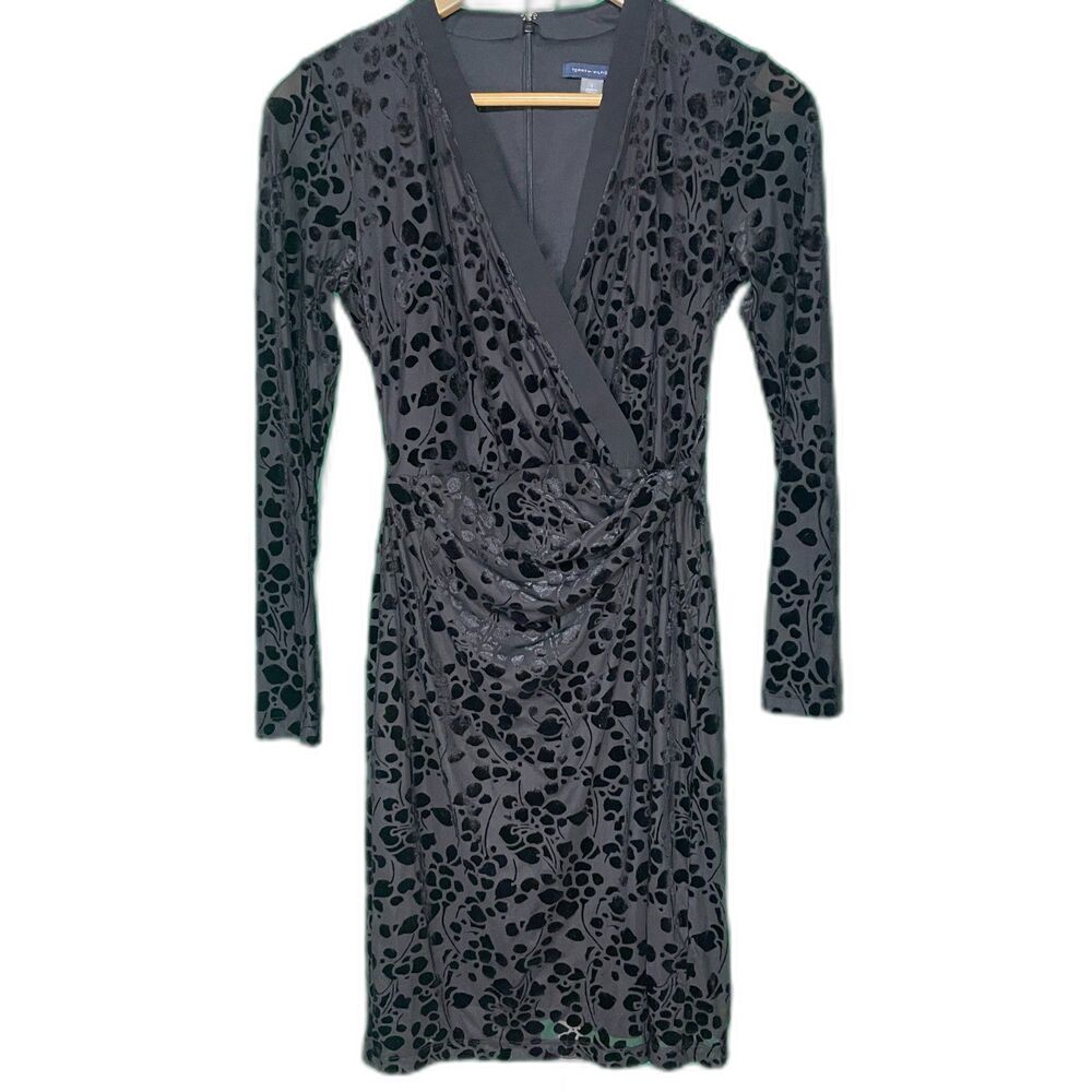 NWOT Tommy Hilfiger black Velvet Burnout Surplus Sheath dress size 2 whimsigoth